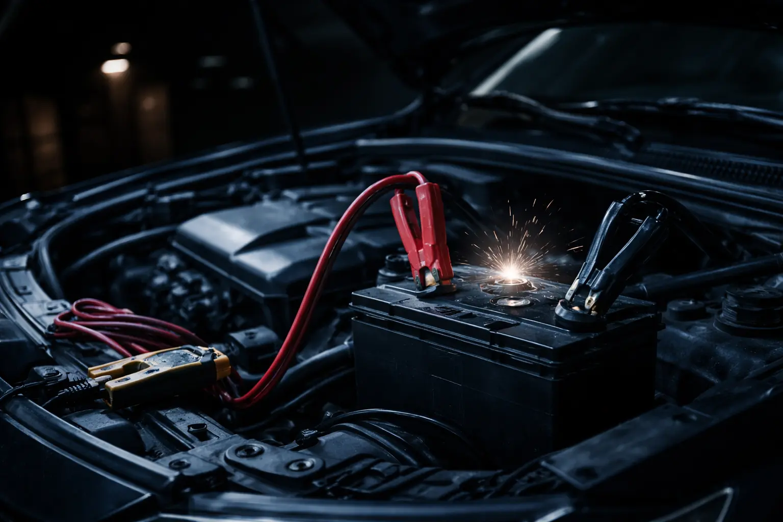 Miks auto aku saab tühjaks üleöö? Peamised põhjused ja lahendused Auto aku tühjeneb kiiresti – tühi aku ja käivituskaablid auto kapoti all